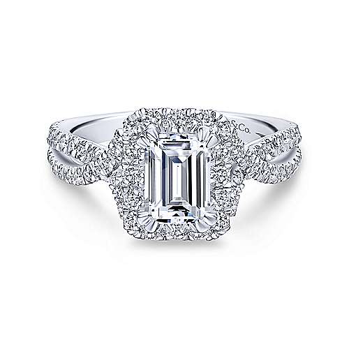 Gabriel &amp; Co 14K White Gold Emerald Cut Diamond Halo Engagement Ring ER12636E4W44JJ