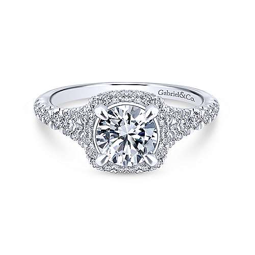 Gabriel &amp; Co 14K White Gold Round Diamond Halo Engagement Ring ER12813R4W44JJ