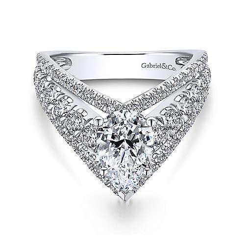 Gabriel & Co 14K White Gold Pear Shape Diamond Engagement Ring ER12815P4W44JJ