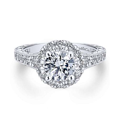 Gabriel & Co 14K White Rose Gold Round Halo Diamond Engagement Ring  ER12825R4T44JJ