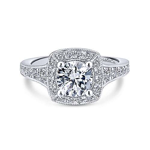 Gabriel &amp; Co 14K White Gold Round Diamond Halo Engagement Ring ER12838R4W44JJ