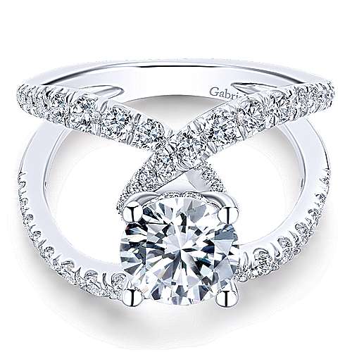Gabriel &amp; Co 14K White Gold Round Diamond Engagement Ring  ER13683R6W44JJ