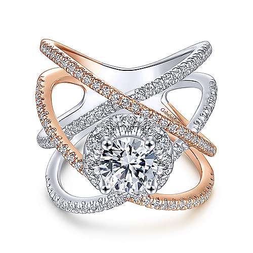 Gabriel &amp; Co 14K White-Rose Gold Round Diamond Halo Engagement Ring ER13841R4T44JJ