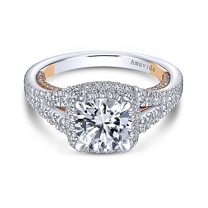 Gabriel &amp; Co 18K WhiteRose Gold Round Halo Diamond Engagement Ring  ER13956R6T83JJ