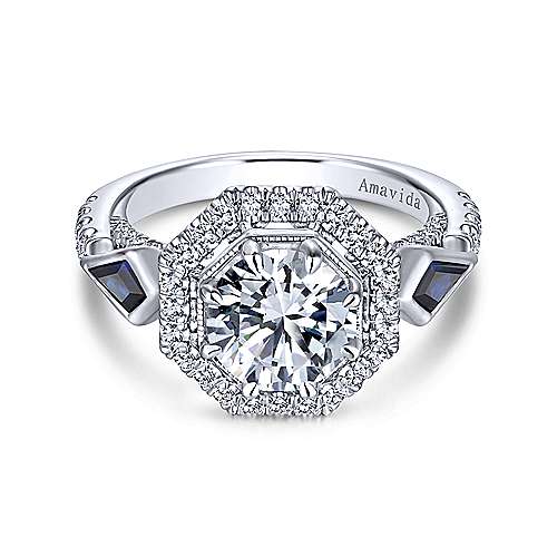 Gabriel & Co 18K White Gold Round Sapphire and Diamond Engagement Ring  ER13974R6W83SA