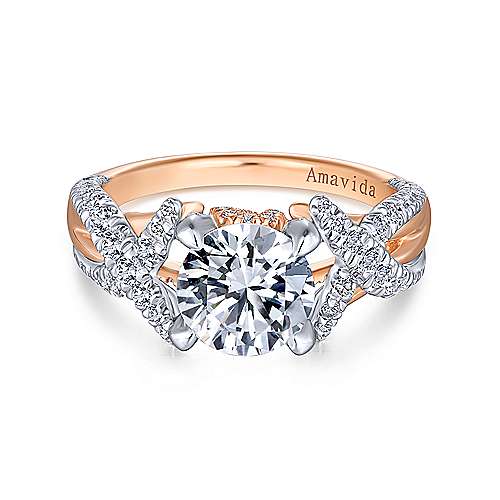 Gabriel &amp; Co 18k White Rose Gold Round Twisted Diamond Engagement Ring  ER14006R6T83JJ