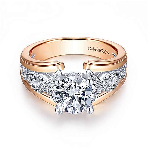 Gabriel & Co 14K White Rose Gold Round Twisted Diamond Engagement Ring ER14008R6T44JJ
