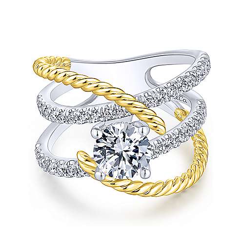 Gabriel &amp; Co 14K WhiteYellow Gold Free Form Round Diamond Engagement Ring ER14052R4M44JJ