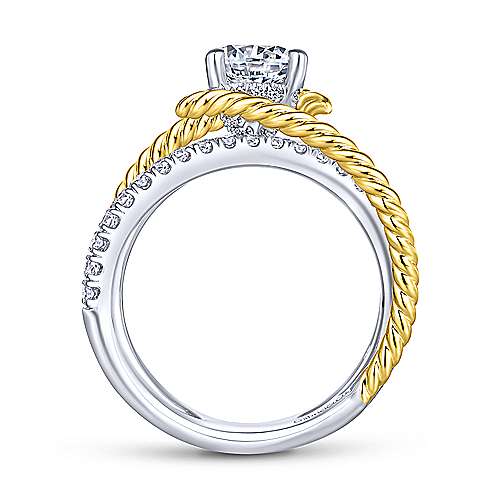 Gabriel & Co 14K WhiteYellow Gold Free Form Round Diamond Engagement Ring ER14052R4M44JJ
