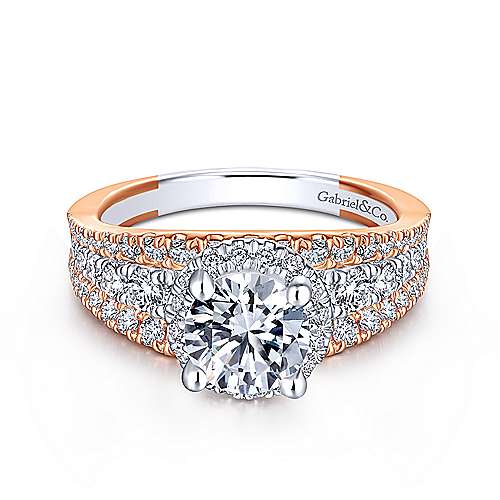 Gabriel &amp; Co 14K White-Rose Gold Round Diamond Halo Engagement Ring ER14064R4T44JJ