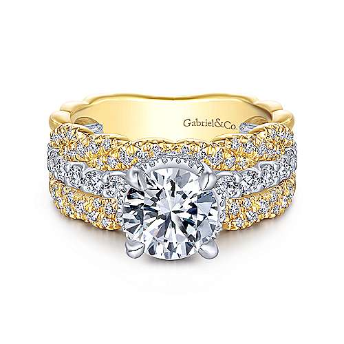 Gabriel &amp; Co 14K White Yellow Gold Round Diamond Engagement Ring  ER14071R6M44JJ