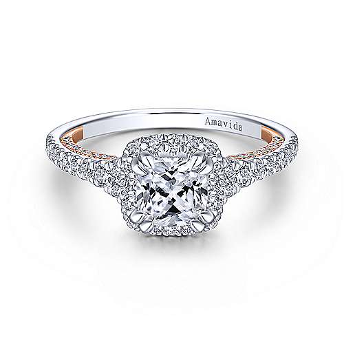 Gabriel & Co 18K White-Rose Gold Cushion Diamond Halo Engagement Ring ER14111C4T83JJ