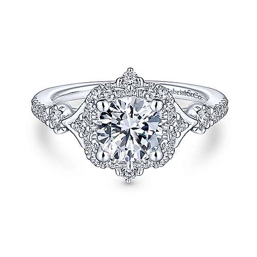 Gabriel & Co Unique 14K White Gold Vintage Halo Engagement Ring ER14411R4W44JJ