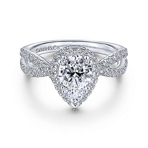 Gabriel &amp; Co 14K White Gold Pear Shape Halo Diamond Engagement Ring  ER14425P4W44JJ