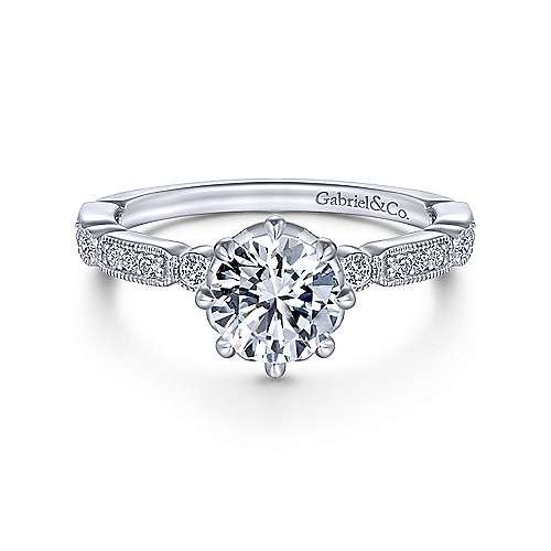 Gabriel &amp; Co 14K White Gold Round Diamond Engagement Ring  ER14432R4W44JJ