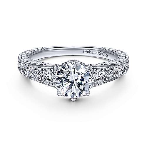Gabriel & Co Vintage 14K White Gold Round Diamond Engagement Ring  ER14436R4W44JJ
