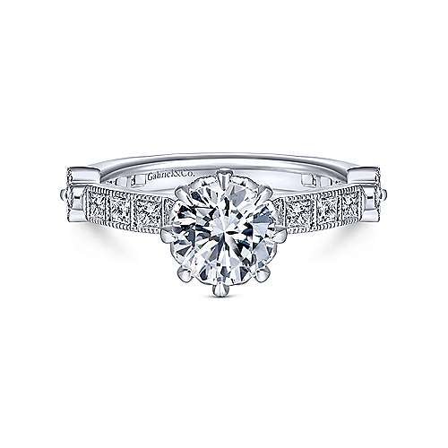 Gabriel &amp; Co Vintage 14K White Gold Round Diamond Engagement Ring  ER14438R4W44JJ