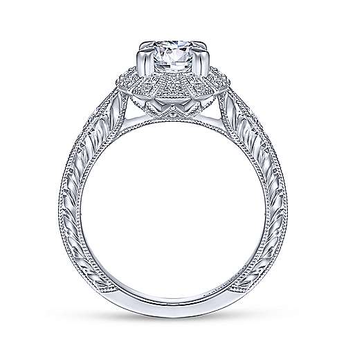 Gabriel & Co Unique 14K White Gold Art Deco Halo Engagement Ring  ER14445R4W44JJ