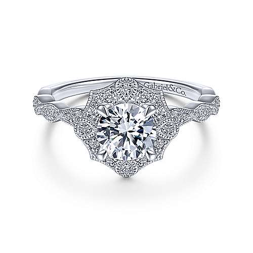 Gabriel & Co 14K White Gold Round Diamond Halo Engagement Ring ER14452R4W44JJ