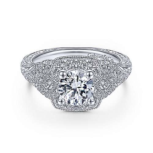 Gabriel &amp; Co Vintage 14K White Gold Round Halo Diamond Engagement Ring  ER14482R4W44JJ