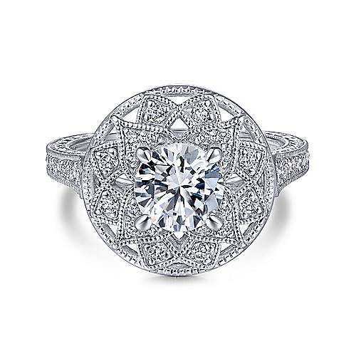 Gabriel &amp; Co 14K White Gold Round Diamond Halo Engagement Ring ER14486R4W44JJ