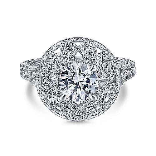 Gabriel & Co 14K White Gold Round Diamond Halo Engagement Ring ER14486R4W44JJ