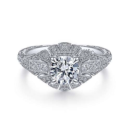 Gabriel &amp; Co Vintage 14K White Gold Round Diamond Engagement Ring  ER14492R4W44JJ