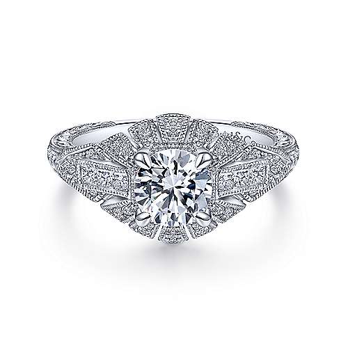 Gabriel & Co Vintage 14K White Gold Round Diamond Engagement Ring  ER14492R4W44JJ