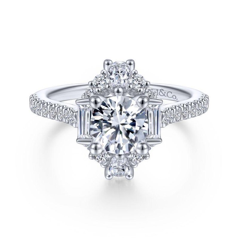 Gabriel & Co Unique 14K White Gold Art Deco Halo Engagement Ring  ER14508R4W44JJ