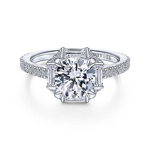 Gabriel &amp; Co 18k White Gold Octagonal Halo Round Diamond Engagement Ring  ER14526R6W83JJ