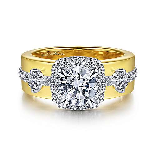 Gabriel &amp; Co 14K White-Yellow Gold Round Diamond Halo Engagement Ring ER14608R4M44JJ
