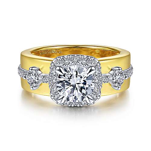 Gabriel & Co 14K White Yellow Gold Cushion Halo Round Diamond Engagement Ring  ER14608R4M44JJ