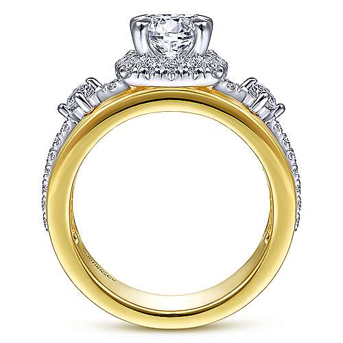 Gabriel & Co 14K White Yellow Gold Cushion Halo Round Diamond Engagement Ring  ER14608R4M44JJ