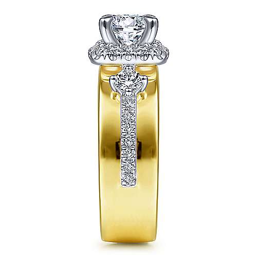 Gabriel &amp; Co 14K White Yellow Gold Cushion Halo Round Diamond Engagement Ring  ER14608R4M44JJ