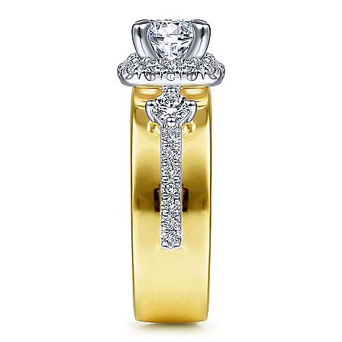 Gabriel & Co 14K White Yellow Gold Cushion Halo Round Diamond Engagement Ring  ER14608R4M44JJ