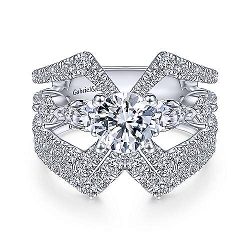 Gabriel &amp; Co 14K White Gold Round Diamond Engagement Ring  ER14616R4W44JJ
