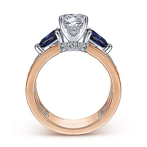 Gabriel & Co 14K WhiteRose Gold Round 3 Stone Sapphire and Diamond Engagement Ring  ER14621R4T44SA