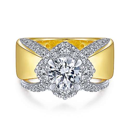 Gabriel & Co 14K White-Yellow Gold Round Diamond Halo Engagement Ring ER14631R4M44JJ