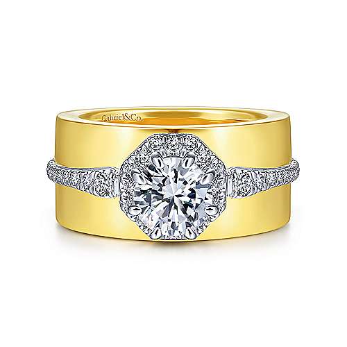 Gabriel &amp; Co 14K White-Yellow Gold Round Diamond Halo Engagement Ring ER14635R4M44JJ