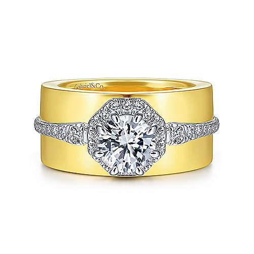 Gabriel & Co 14K White-Yellow Gold Round Diamond Halo Engagement Ring ER14635R4M44JJ