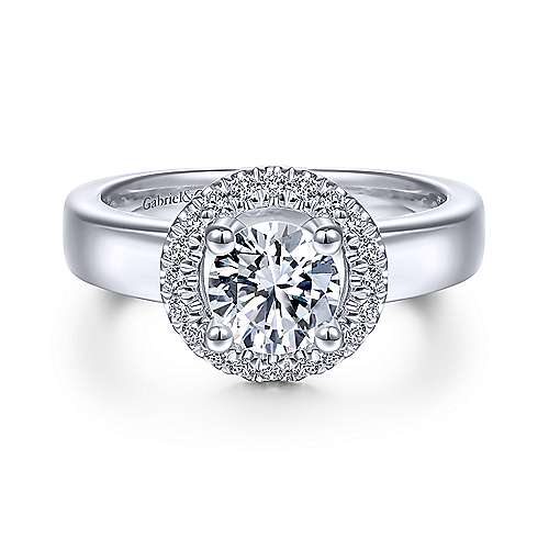 Gabriel &amp; Co 14K White Gold Round Diamond Halo Engagement Ring ER14636R4W44JJ