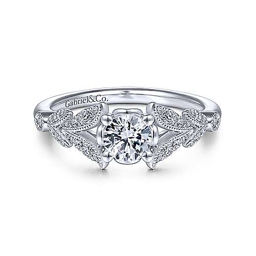 Gabriel &amp; Co Vintage 14K White Gold Split Shank Round Diamond Engagement Ring  ER14662R2W44JJ