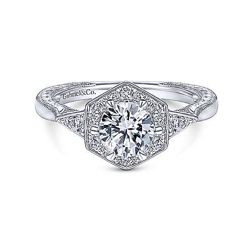 Gabriel &amp; Co 14K White Gold Round Diamond Halo Engagement Ring ER14761R3W44JJ