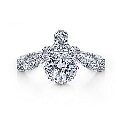 Gabriel &amp; Co Vintage 14K White Gold Round Curved Diamond Engagement Ring ER14765R3W44JJ