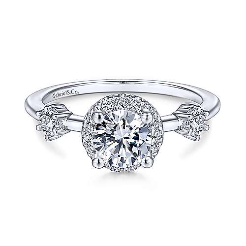 Gabriel &amp; Co 14K White Gold Round Diamond Halo Engagement Ring ER14778R3W44JJ