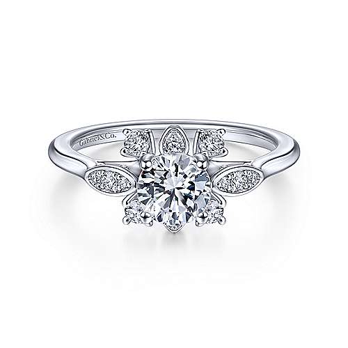 Gabriel &amp; Co 14K White Gold Round Diamond Halo Engagement Ring ER14780R3W44JJ
