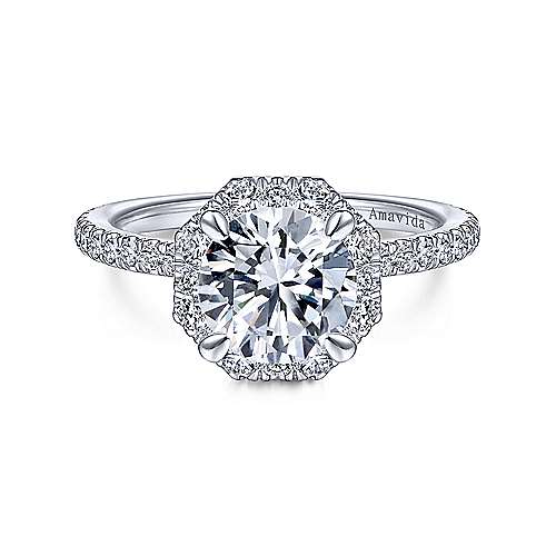Gabriel &amp; Co 18K White Gold Octagonal Halo Round Diamond Engagement Ring  ER14928R6W83JJ