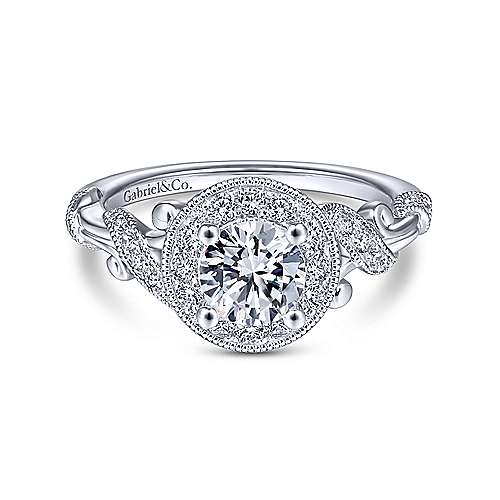 Gabriel &amp; Co 14K White Gold Round Diamond Halo Engagement Ring ER14960R3W44JJ