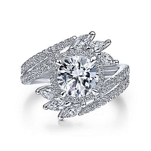 Gabriel &amp; Co 14K White Gold Round Halo Diamond Bypass Engagement Ring ER14967R6W44JJ