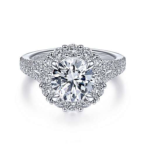 Gabriel &amp; Co 14K White Gold Round Diamond Halo Engagement Ring ER14970R8W44JJ